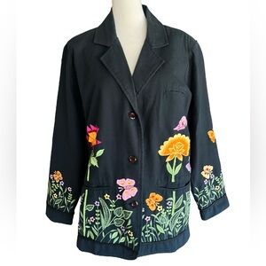 QUACKER FACTORY Embroidered Garden Party S Blazer Butterflies Floral Boho Spring